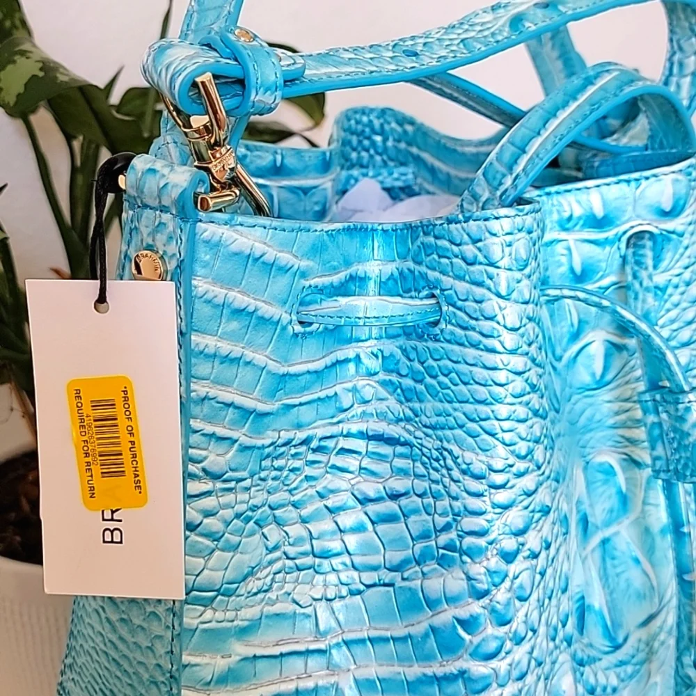 Brahmin Turquoise Croc-Embossed Shoulder Bag - Picture 7 of 14